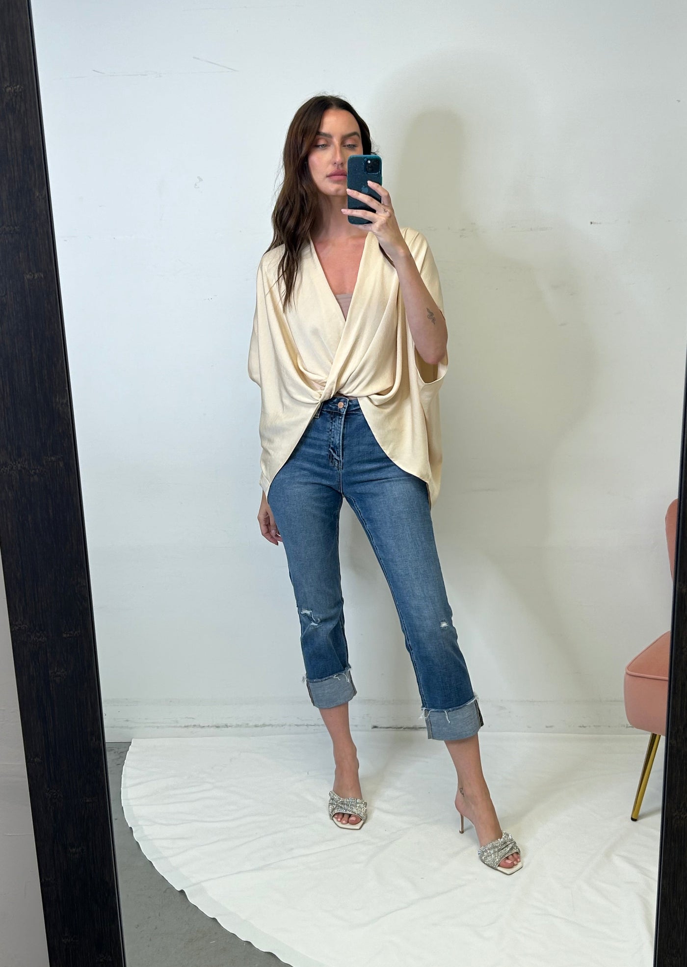 The Pink Door Oversized Twist Front Top - champagne