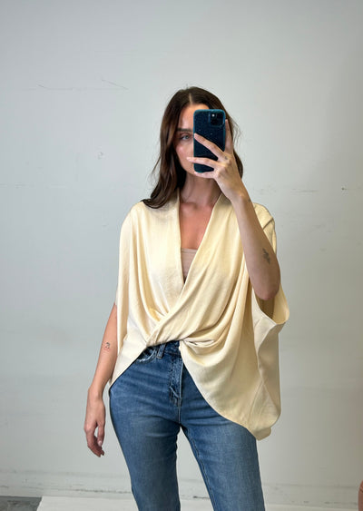 The Pink Door Oversized Twist Front Top - champagne