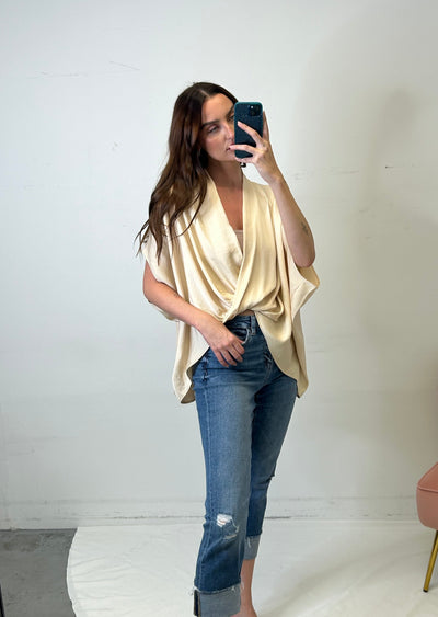 The Pink Door Oversized Twist Front Top - champagne