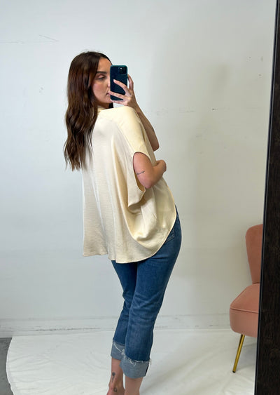 The Pink Door Oversized Twist Front Top - champagne