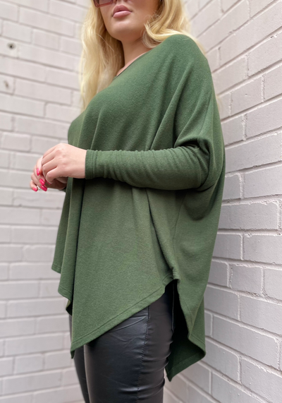 Stark X Soft Solid Asymmetrical V Neck Top - Military