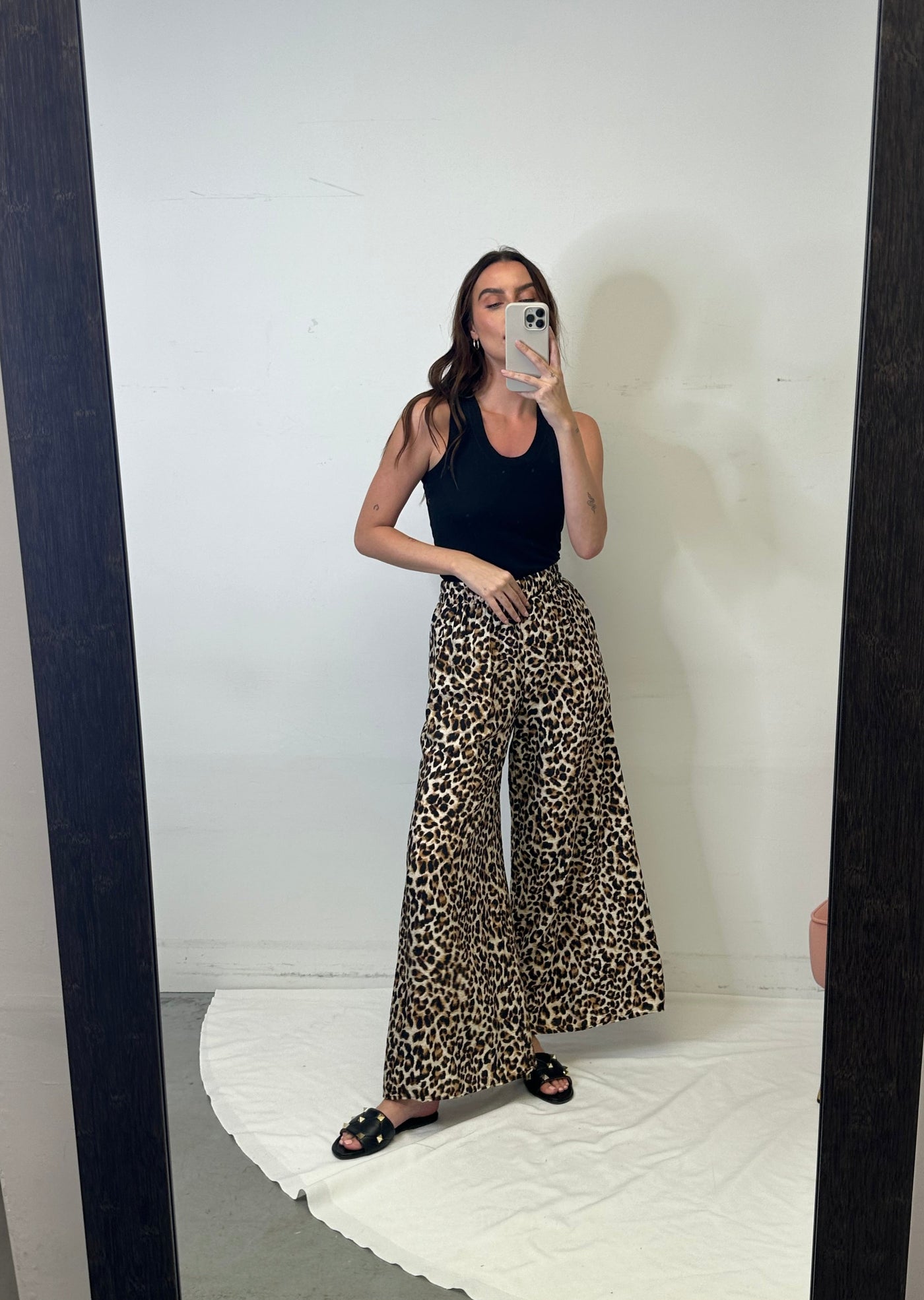 The Pink Door Leopard Print Flowy Pants