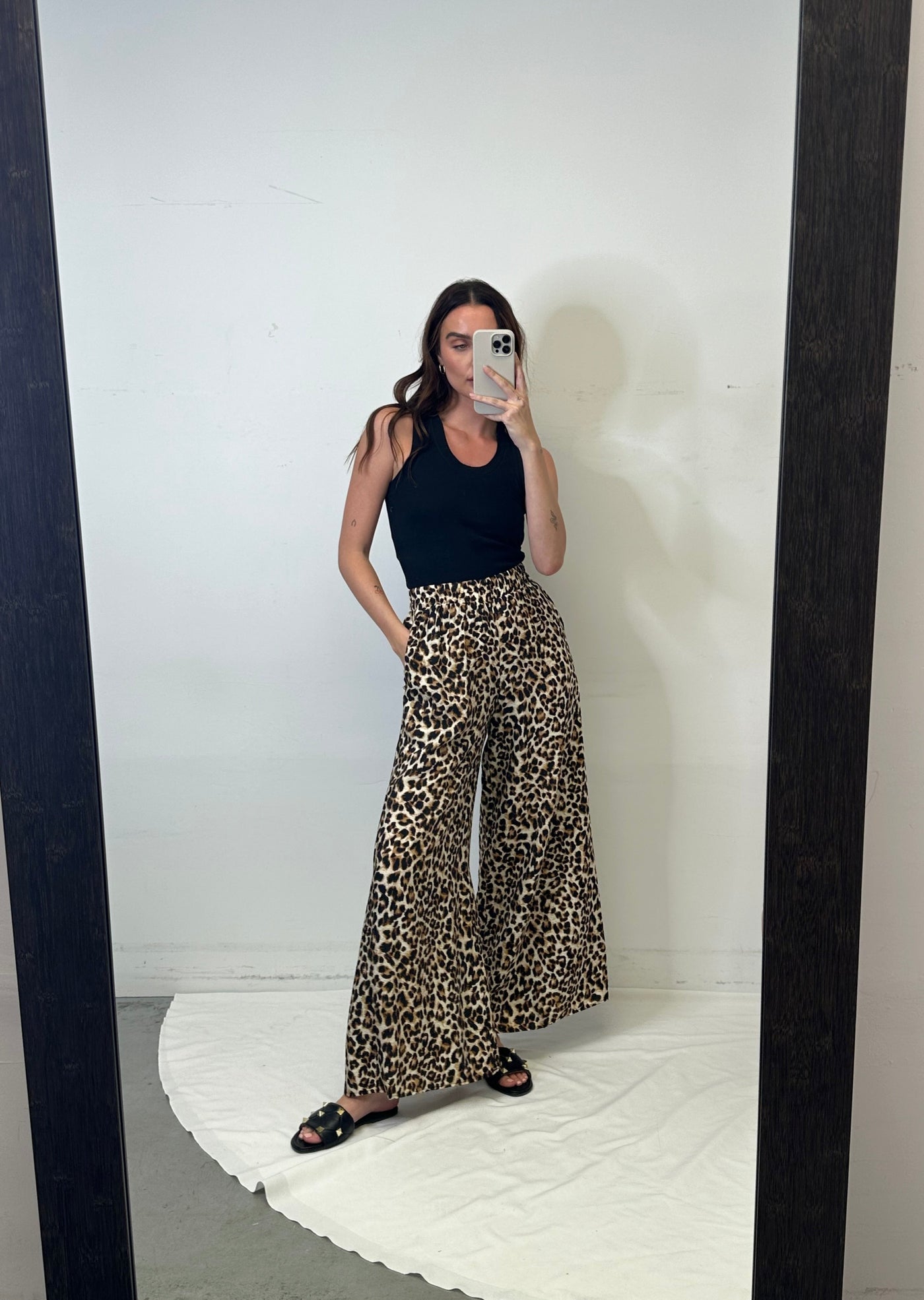 The Pink Door Leopard Print Flowy Pants