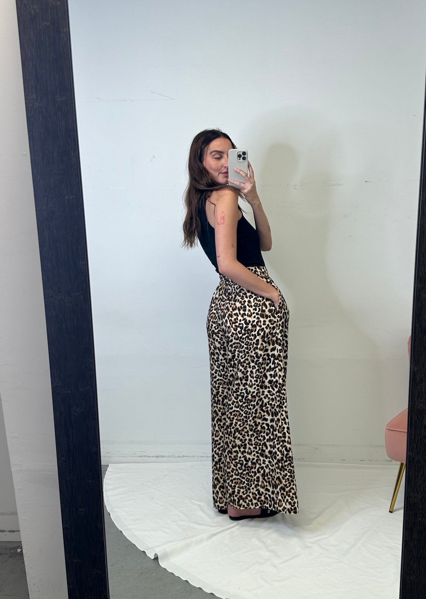 The Pink Door Leopard Print Flowy Pants