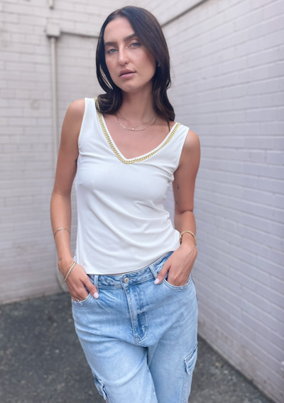 Generation Love Alora Crystal Chain Tank Top - White