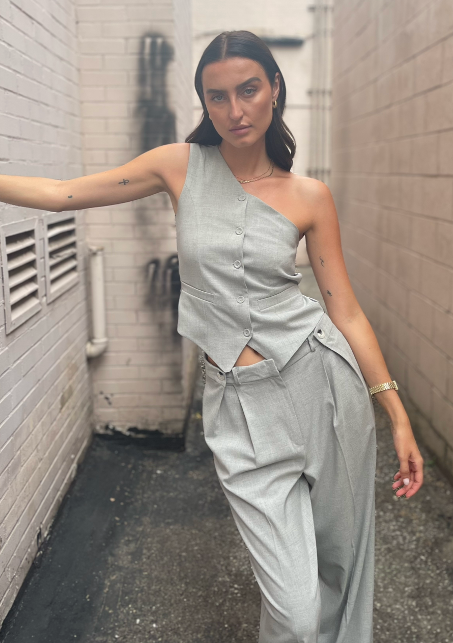 The Pink Door One Shoulder Vest - Grey