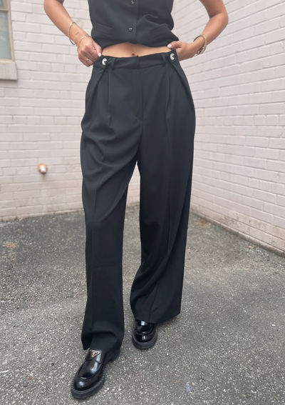 The Pink Door Double Button Dress Trousers - Black