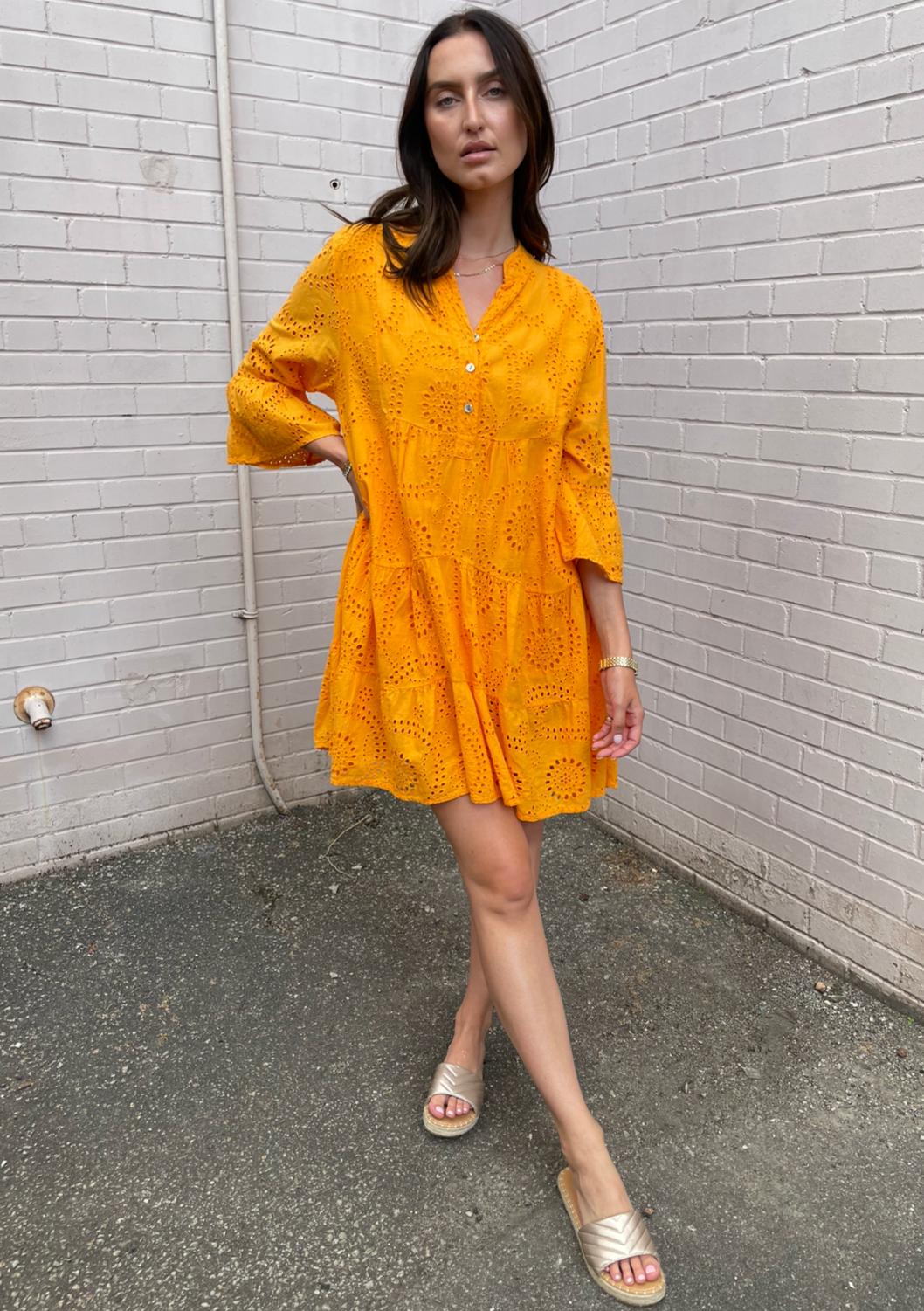 MINI Eyelet Ruffle Dress - Orange