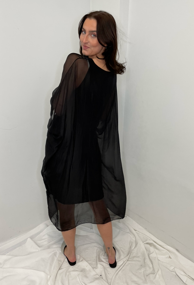 MINI Oversized Silk Dress - Black