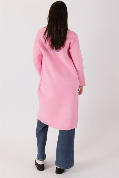 The Pink Door Knit Long Coat w/ Pockets - Pink