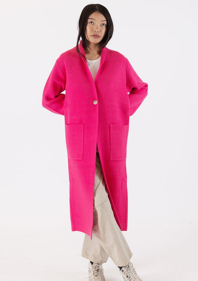 The Pink Door Long Knit Coat - Cherry