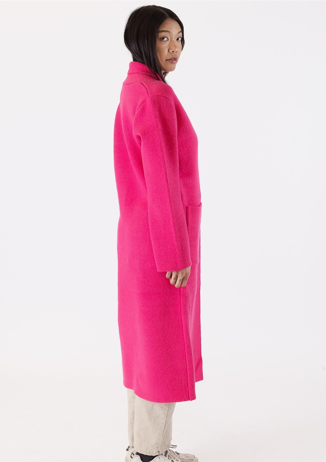 The Pink Door Long Knit Coat - Cherry