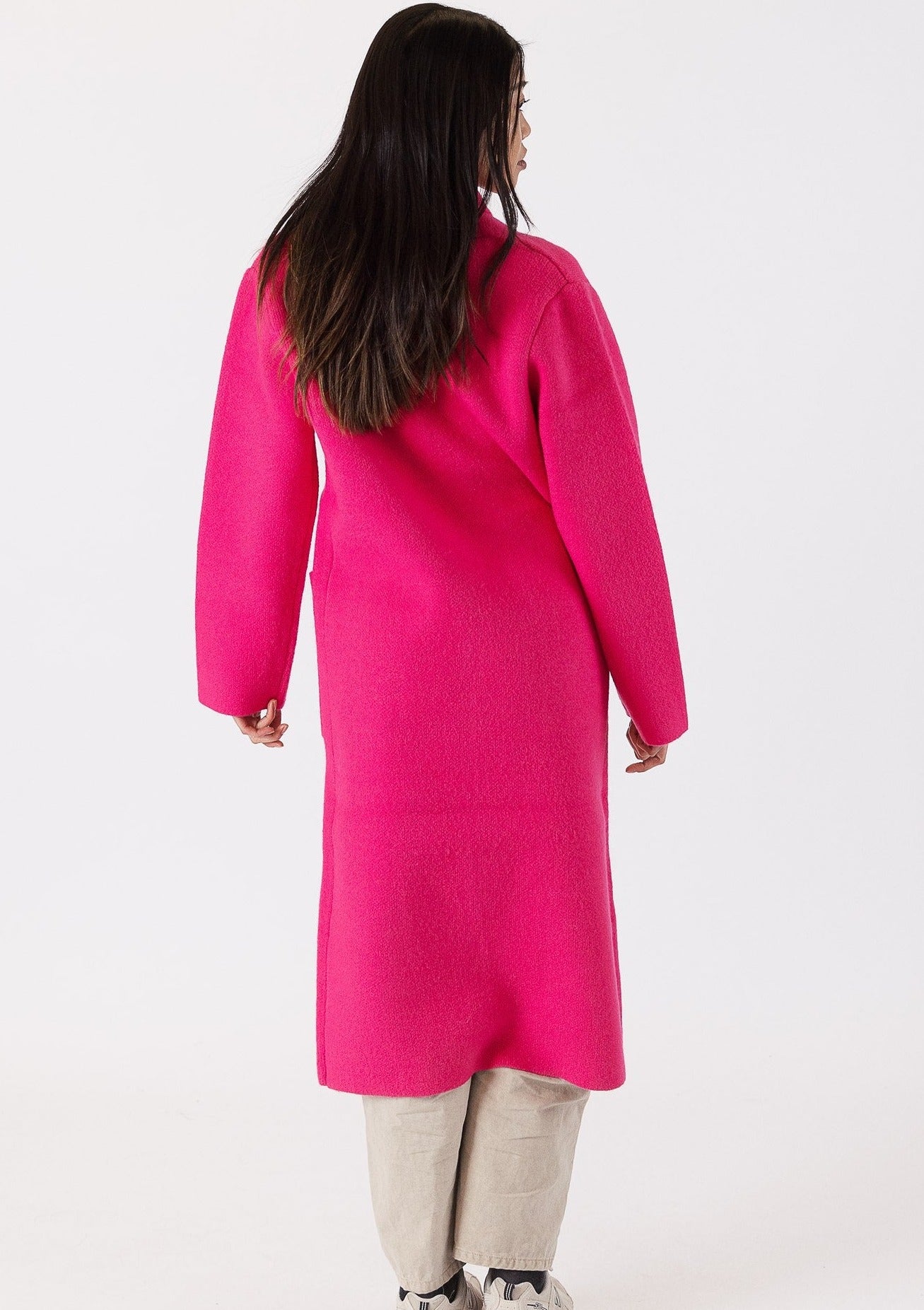 The Pink Door Long Knit Coat - Cherry