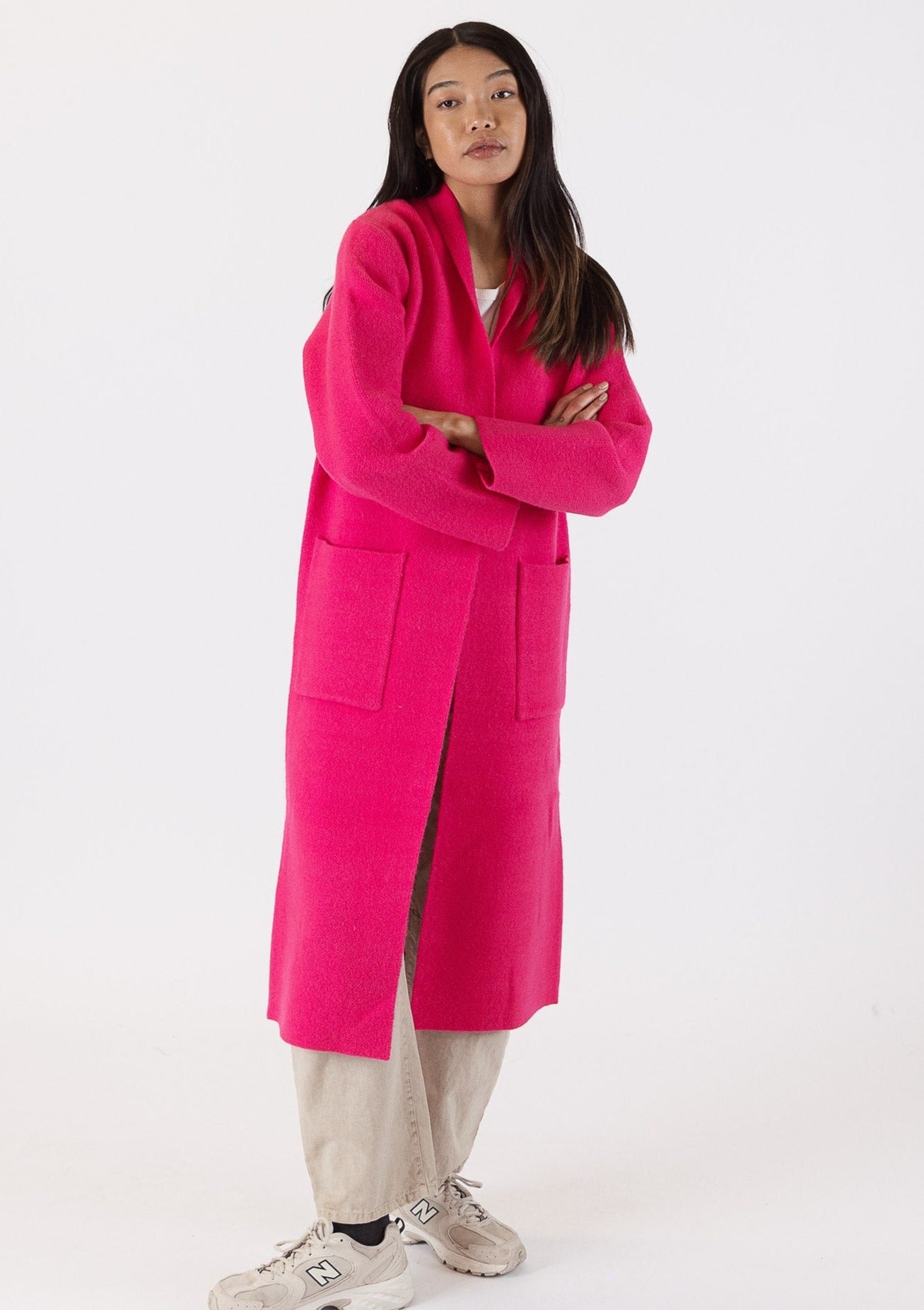 The Pink Door Long Knit Coat - Cherry