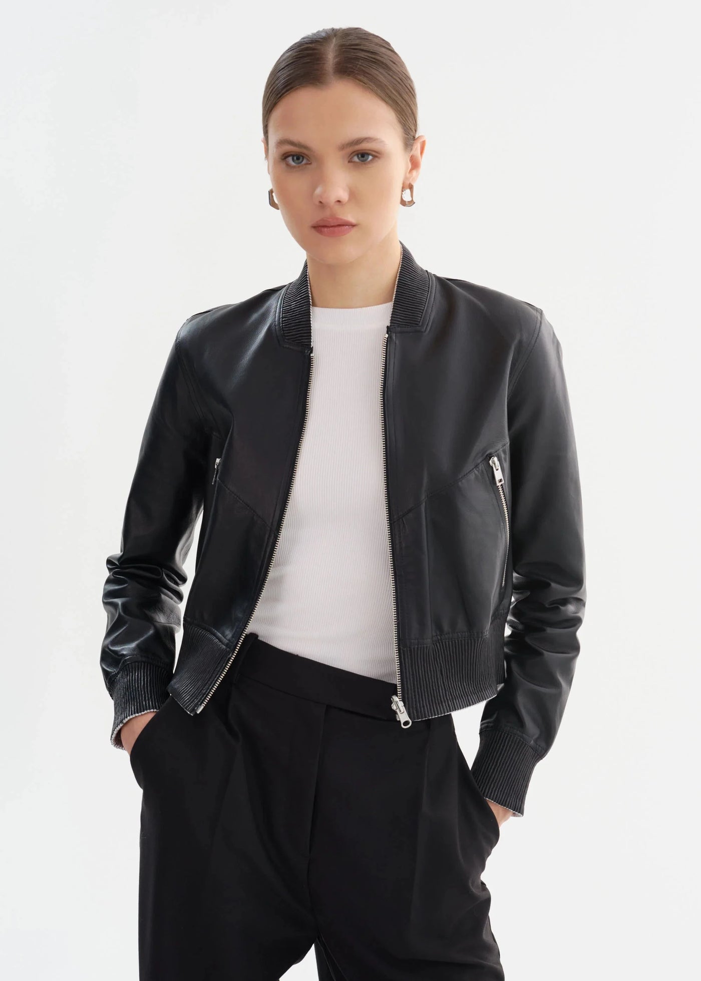 Lamarque Kordella Reversible Leather Bomber Jacket - Black/Silver