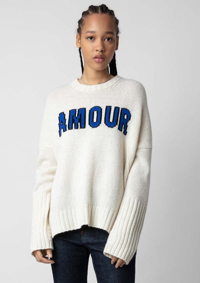 Zadig & Voltaire “Amour” Knit Sweater - Ivory/Blue