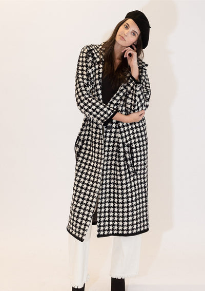 The Pink Door Long Houndstooth Coat - Black/White