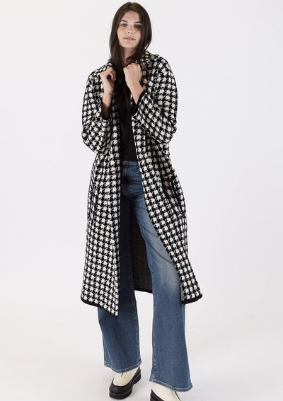 The Pink Door Long Houndstooth Coat - Black/White