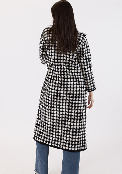 The Pink Door Long Houndstooth Coat - Black/White