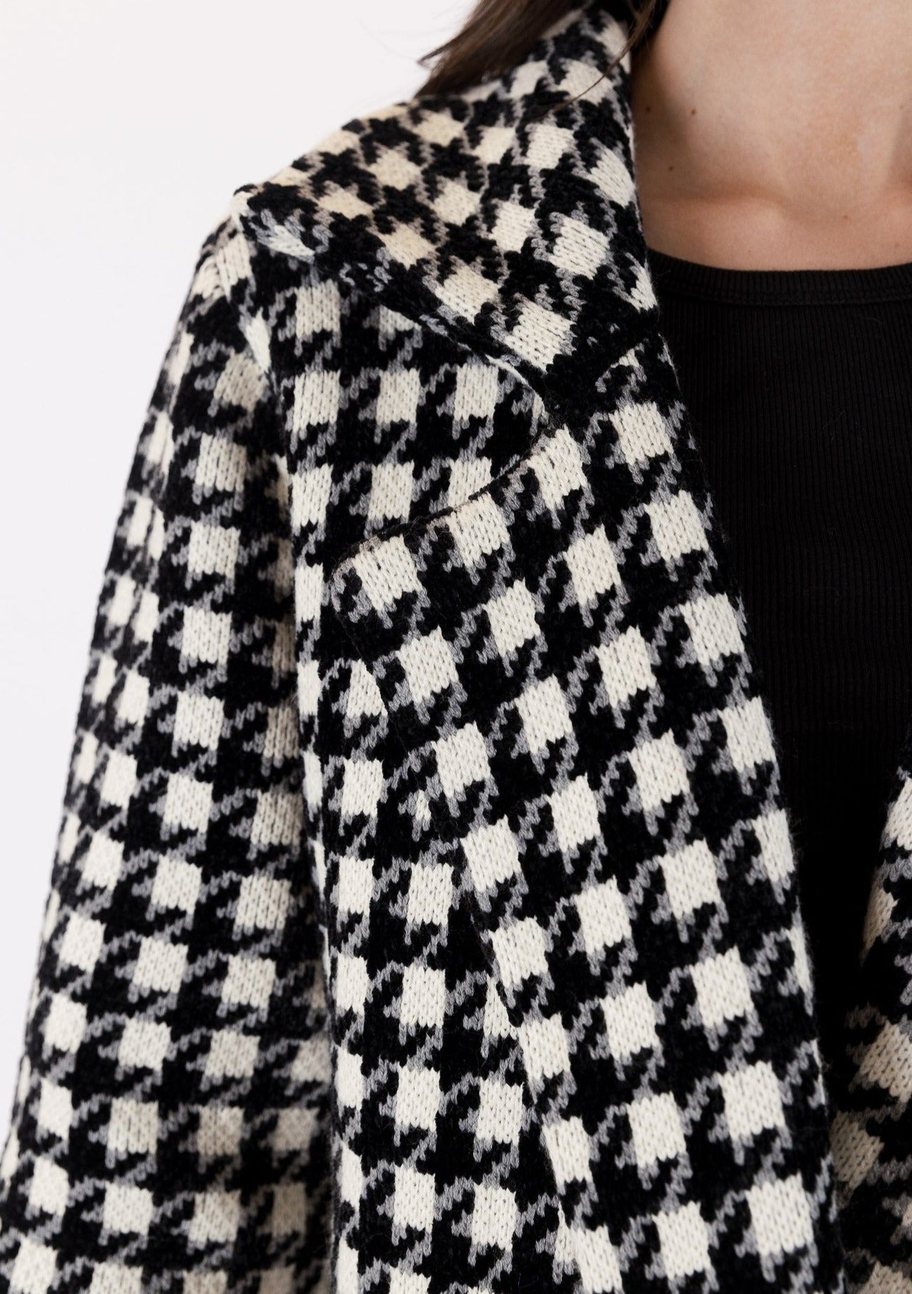 The Pink Door Long Houndstooth Coat - Black/White