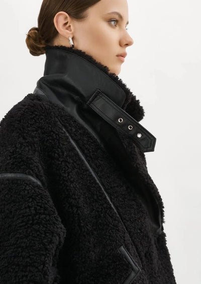 Lamarque Badu Black Shearling Faux Fur Jacket