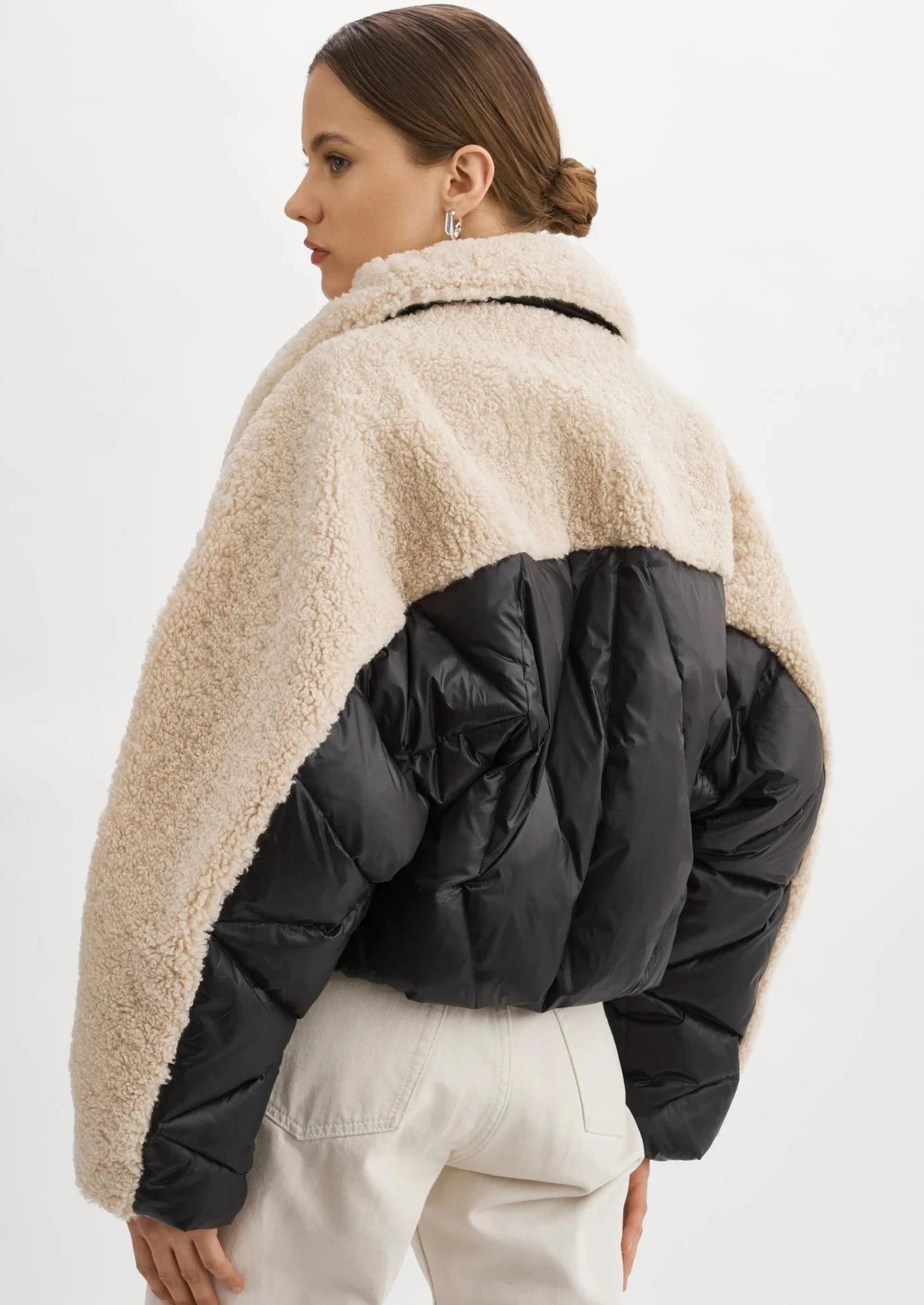 Lamarque Sharon Mixed Media Puffer Jacket - Black/Beige