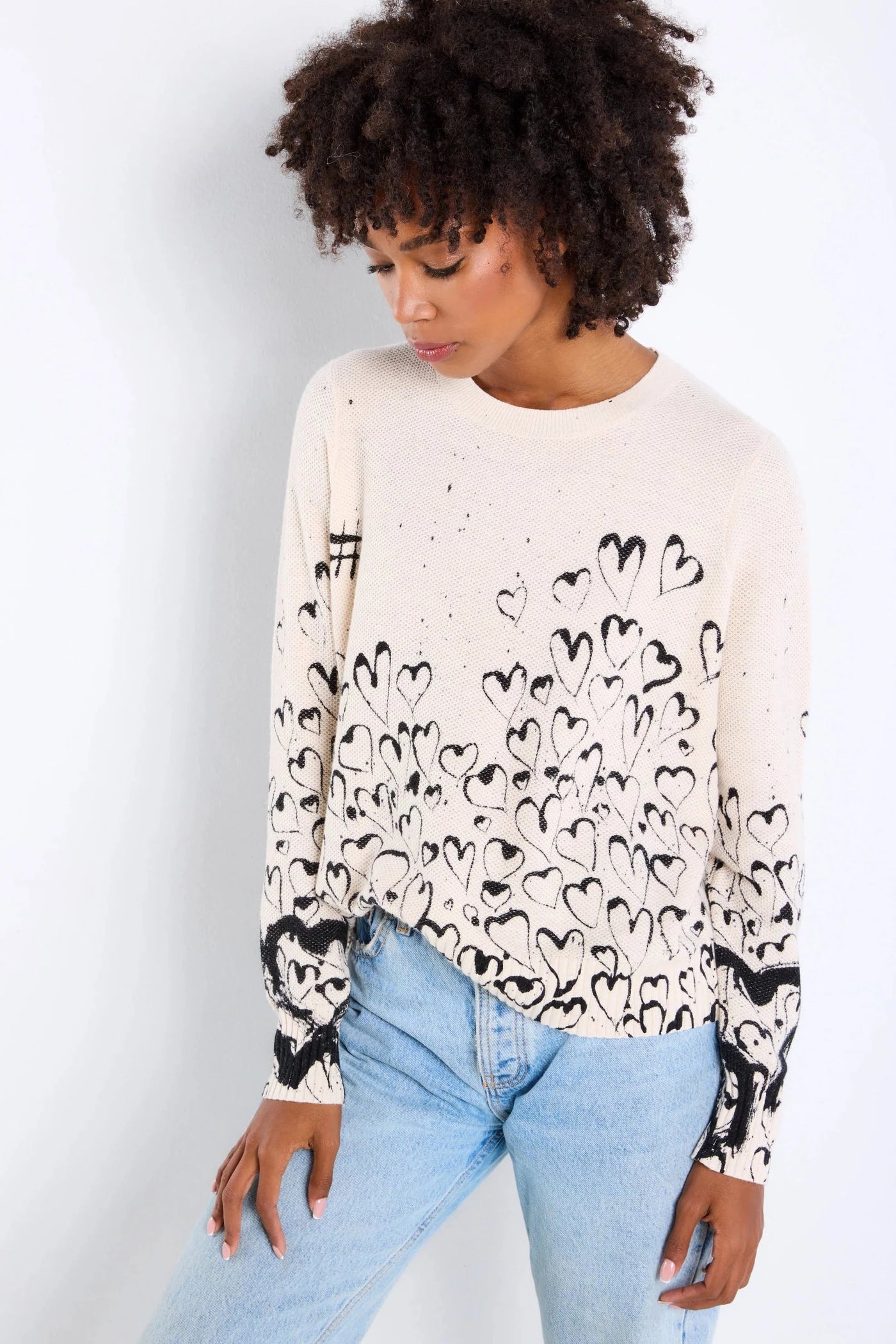 Lisa Todd Love Spiral Graffiti Heart Print Sweater - Cream