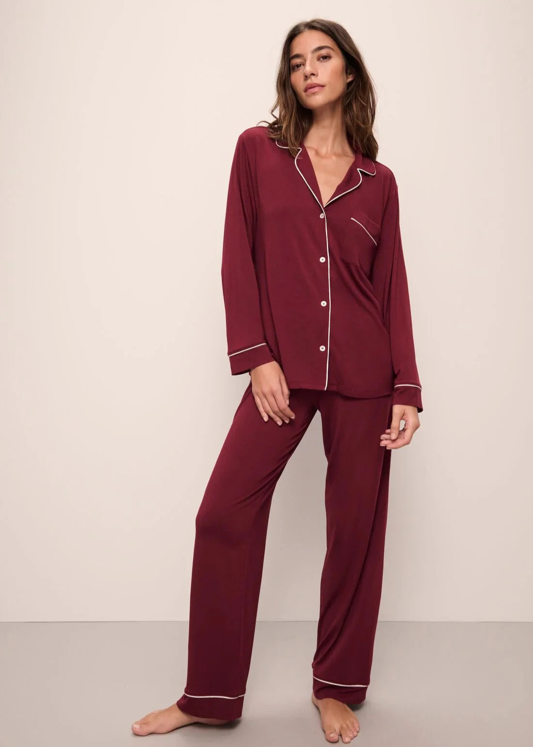 Eberjey Gisele Long Pj Set Cabernet/Ivory