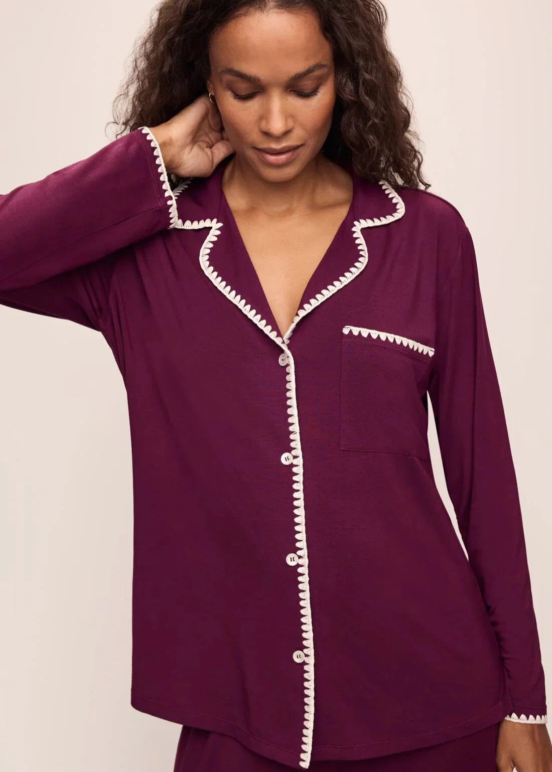 Eberjey Frida Long PJ Set Plum/Ivory