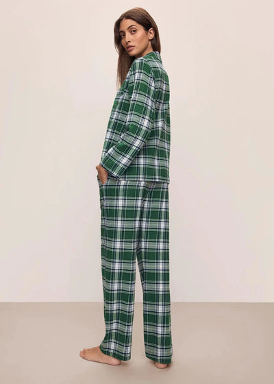 Eberjey Plaid Flannel  Long Pj Set - Forest Green