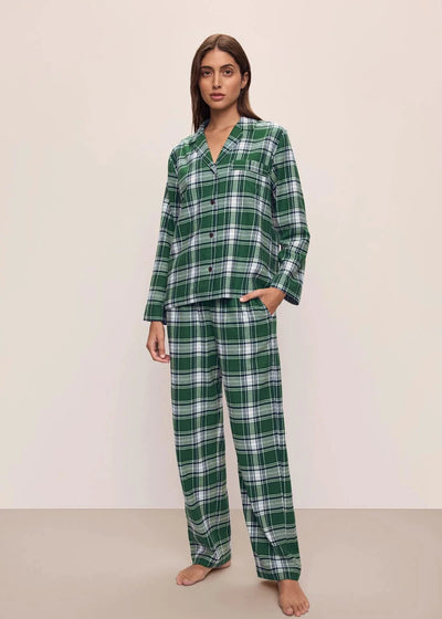 Eberjey Plaid Flannel  Long Pj Set - Forest Green