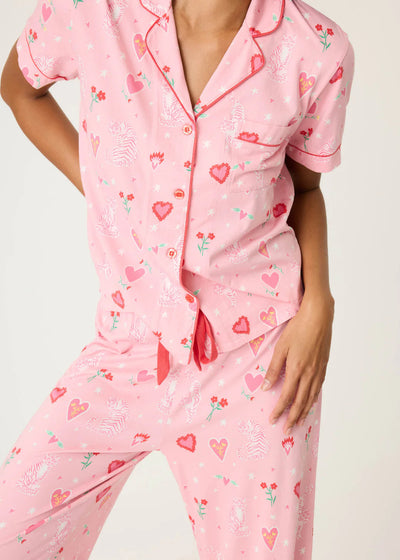 Pj Salvage Whimsy Hearts & Tiger Pj Set - Pink Coral