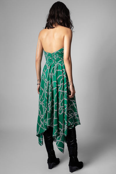 Zadig & Voltaire Raphia Strapless Chain Dress Emerald Green