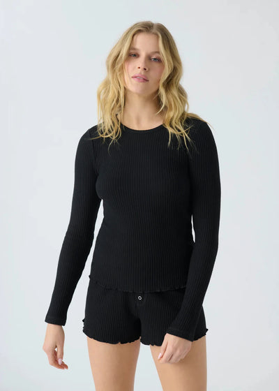 Pj Salvage Reloved Rib Long Sleeve Top - Black