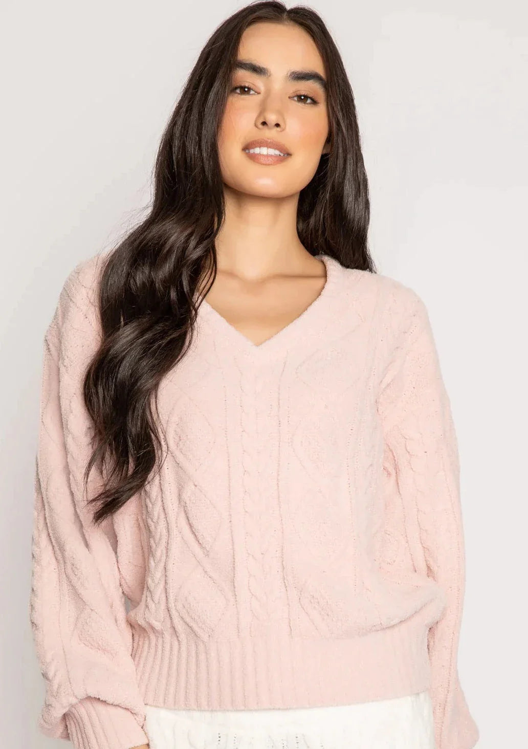 PJ Salvage Cable Crew Lounge L/S Top - Pink Clay