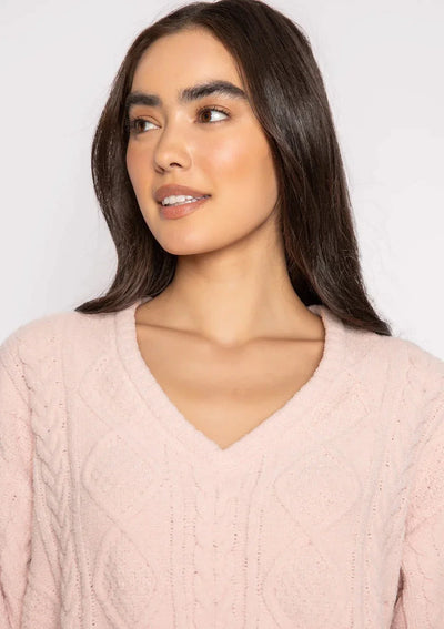 PJ Salvage Cable Crew Lounge L/S Top - Pink Clay