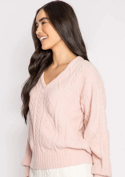 PJ Salvage Cable Crew Lounge L/S Top - Pink Clay