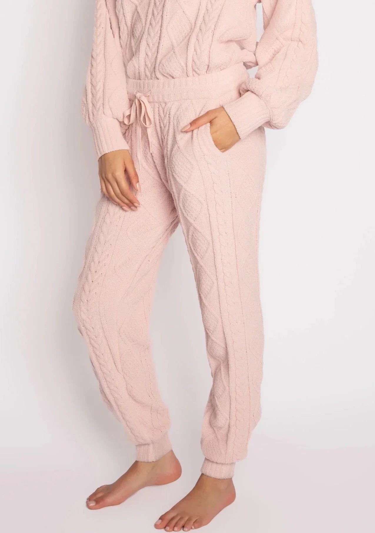 PJ Salvage Cable Crew Lounge Banded Pants - Pink Clay