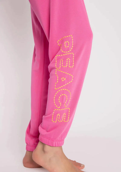 PJ Salvage Neon Dream “Peace” Banded Pants - Hot Pink