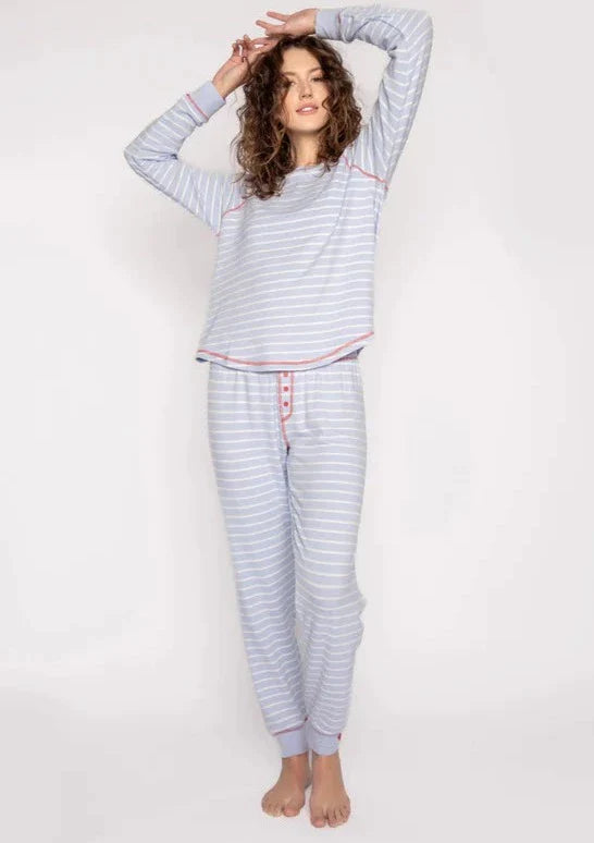 PJ Salvage Mountain Mama Striped Pj Set - Blue Mist