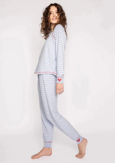 PJ Salvage Mountain Mama Striped Pj Set - Blue Mist