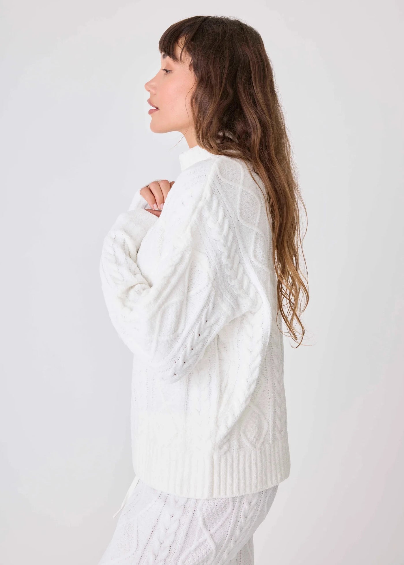 PJ Salvage Chenille Cozy Cable Quarter Zip Sweater Ivory