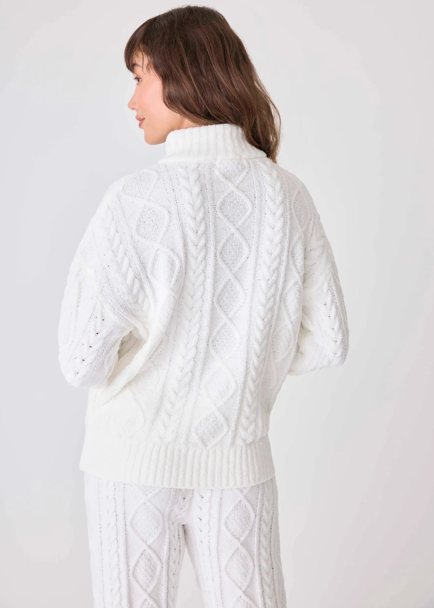 PJ Salvage Chenille Cozy Cable Quarter Zip Sweater Ivory