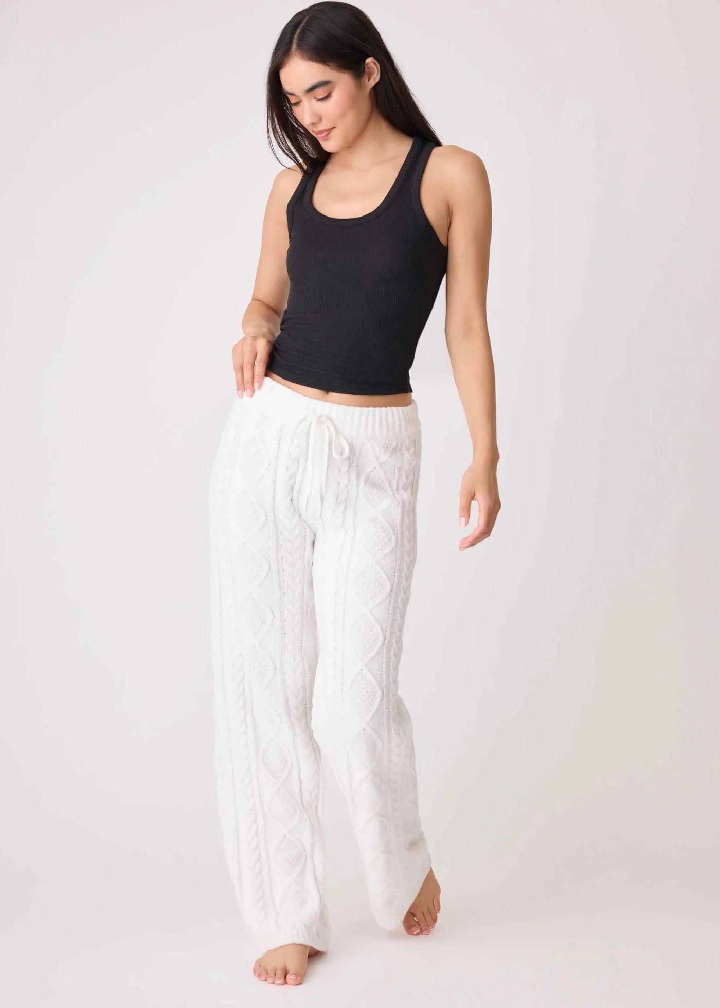 PJ Salvage Chenille Cozy Cable Lounge Pants Ivory