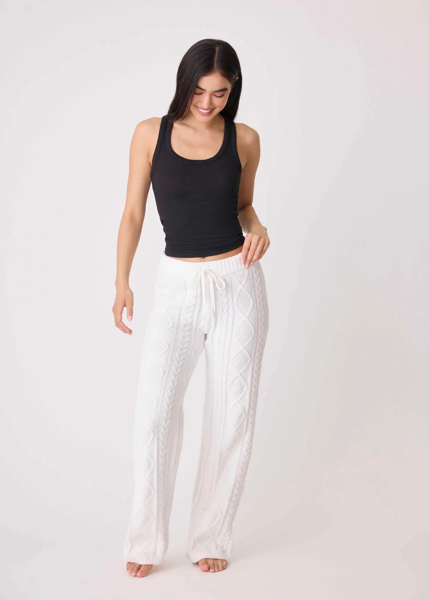 PJ Salvage Chenille Cozy Cable Lounge Pants Ivory