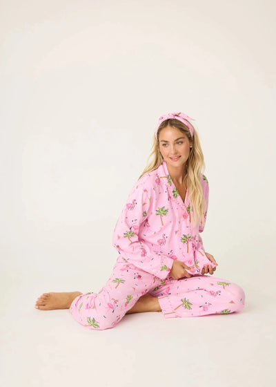 PJ Salvage Flannels Pj Set Pink Violet Flamingos