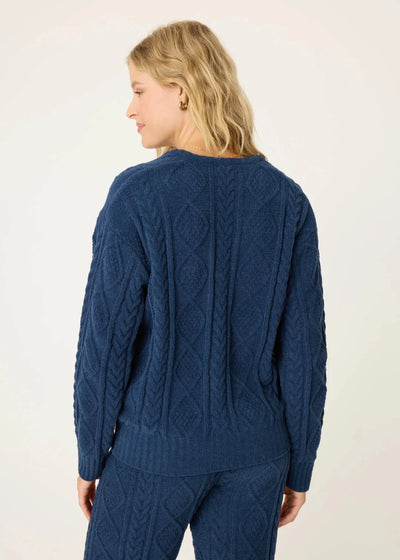 PJ Salvage Chenille Cozy Cable Lounge V-neck Sweater Midnight