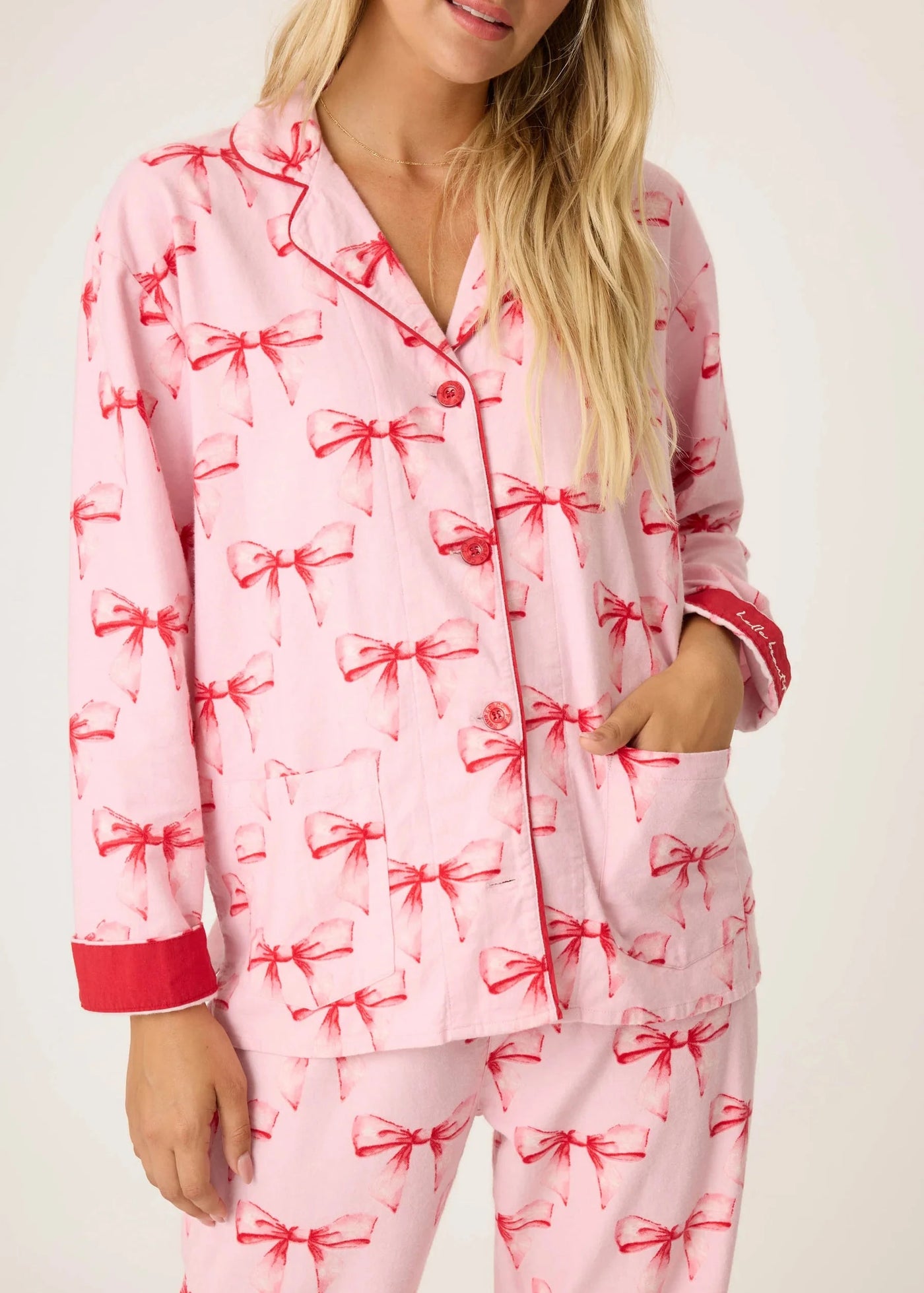 Pj Salvage Ribbons & Bows Flannel Pj Set - Candy Pink