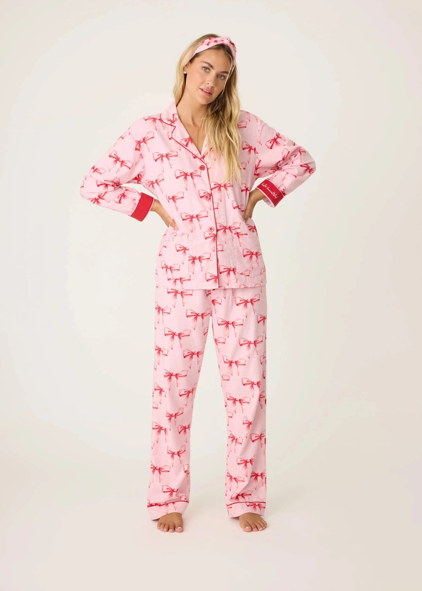 Pj Salvage Ribbons & Bows Flannel Pj Set - Candy Pink