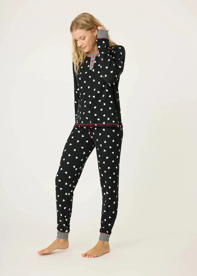 Pj Salvage Tiny Heart Thermal Ski Jammie Pj Set - Black